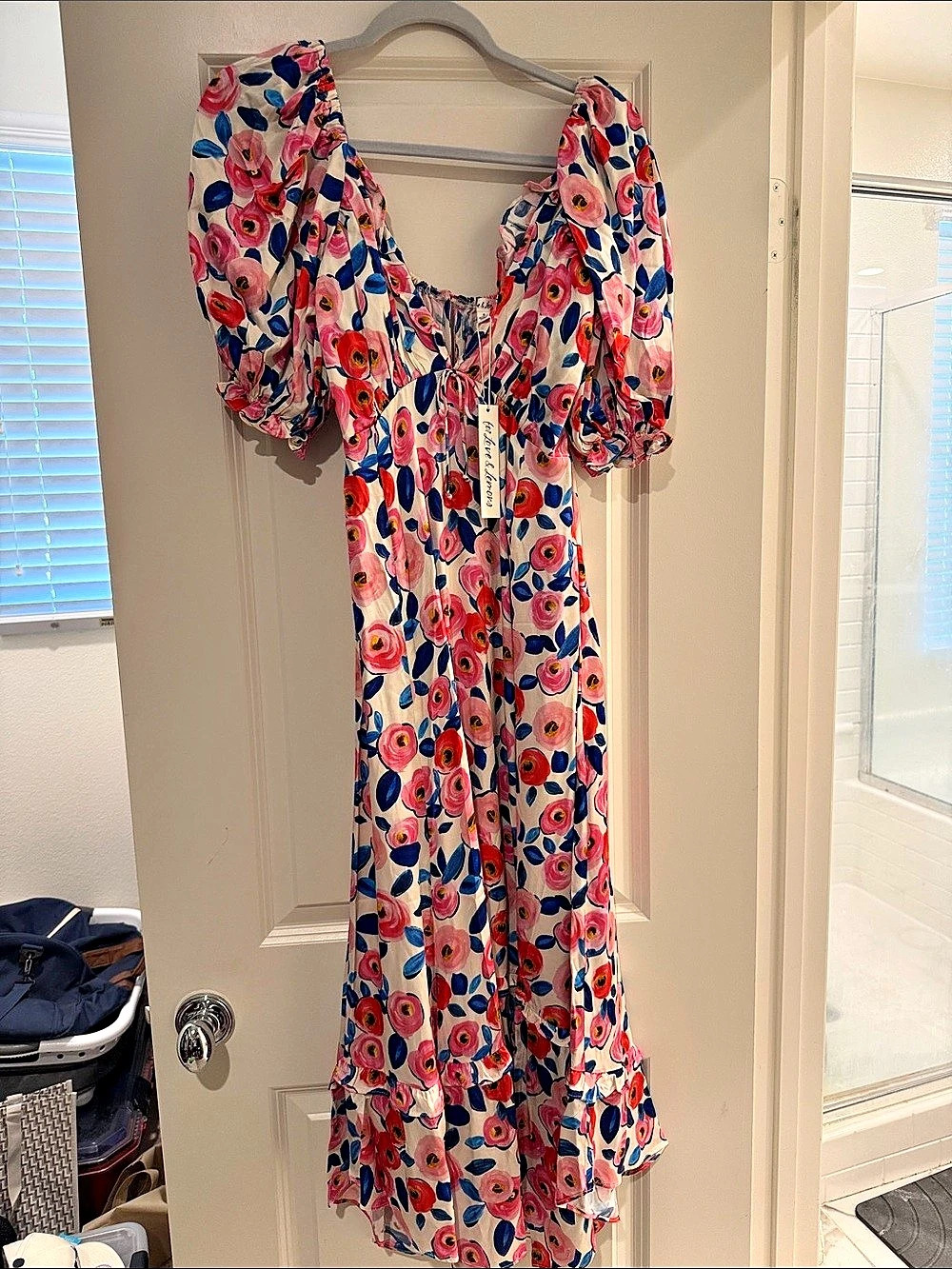 For Love & Lemons Floral Midi Dress in Pink & Blue Size Small NWT